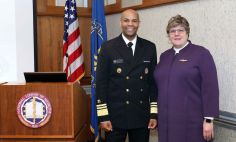 Surgeon General and Vice Admiral Jerome M. Adams, M.D., M.P.H., meets with NLM Director Patricia Flatley Brennan, R.N., Ph.D., at NIH.