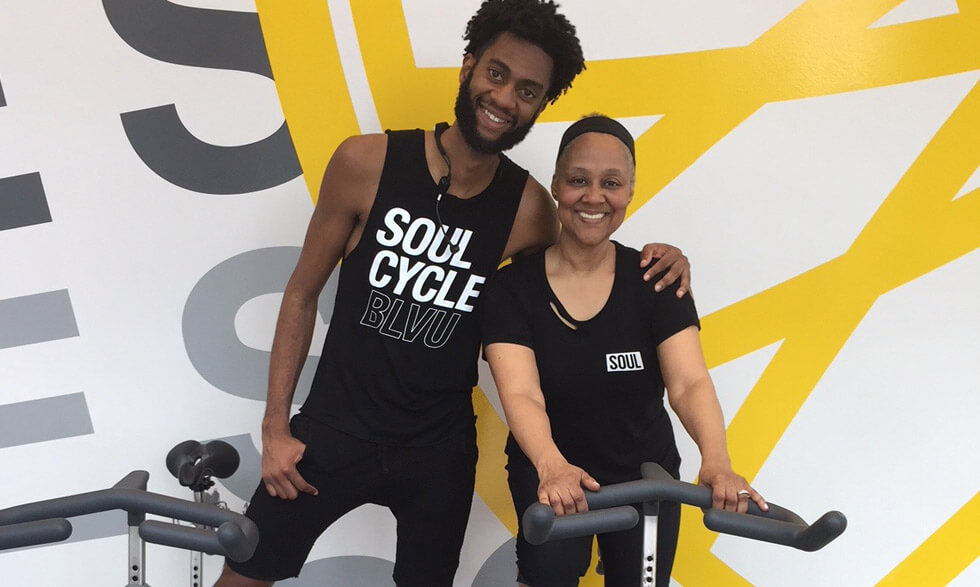 Vikki Owens with her spin instructor. 